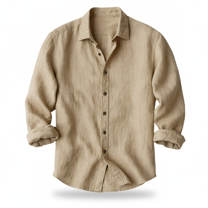 Chemise homme élégante à manches longues, col classique, boutonnée, pour un look chic et polyvalent.