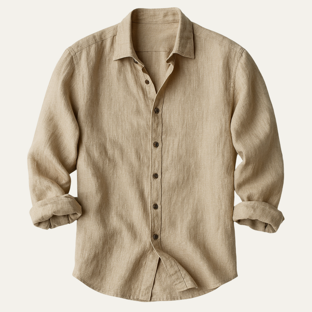 Chemise homme chic à manches longues et col classique, idéale pour un style décontracté ou habillé, mode masculine.