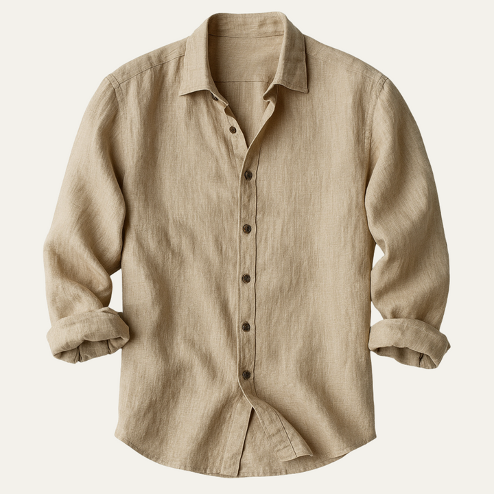 Chemise homme chic à manches longues et col classique, idéale pour un style décontracté ou habillé, mode masculine.