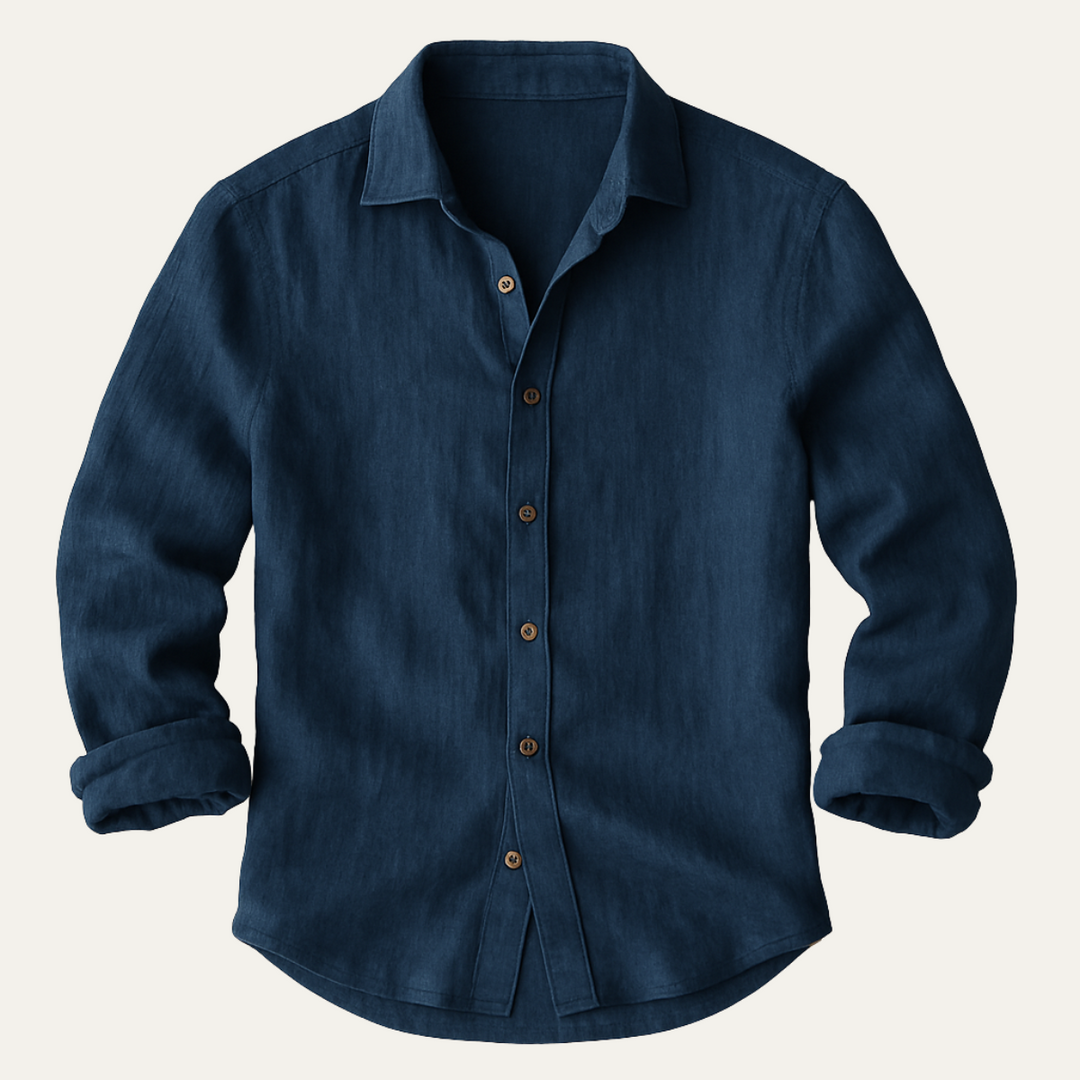 Chemise homme polyvalente à manches longues, col classique, idéale printemps/été, alliant confort et élégance.