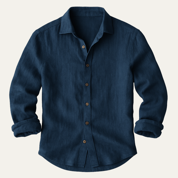 Chemise homme polyvalente à manches longues, col classique, idéale printemps/été, alliant confort et élégance.