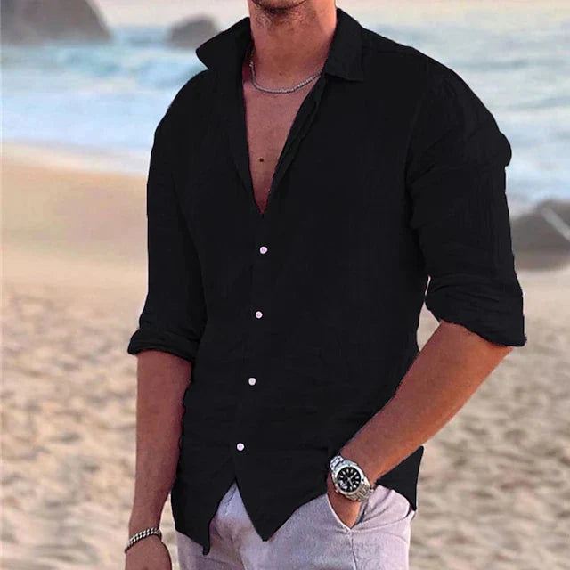 Chemise homme à manches longues, col classique ouvert, coupe régulière, un style décontracté et confortable.