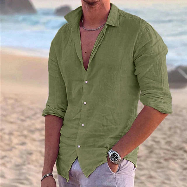 Chemise homme élégante, coupe régulière, manches longues, polyvalente pour la mode masculine décontractée.