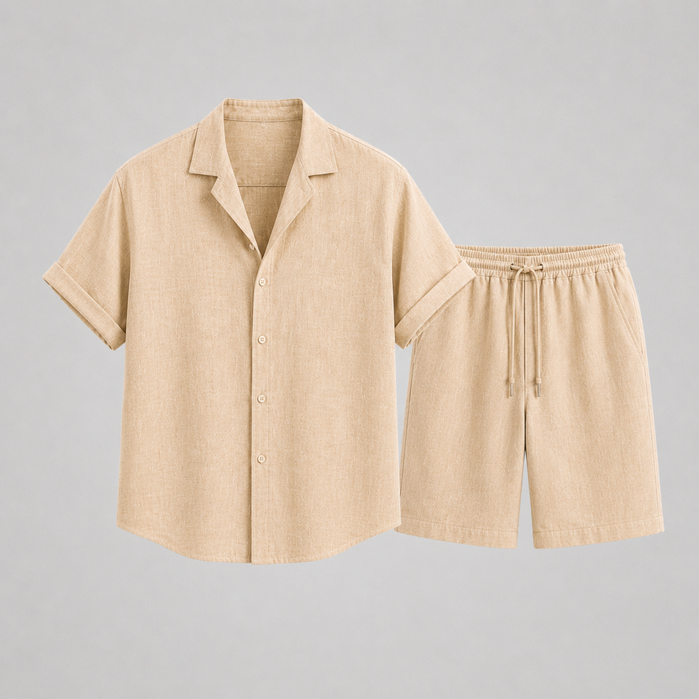 Chemise homme à col cubain et manches courtes, motif estival, parfaite pour un look décontracté et confortable.