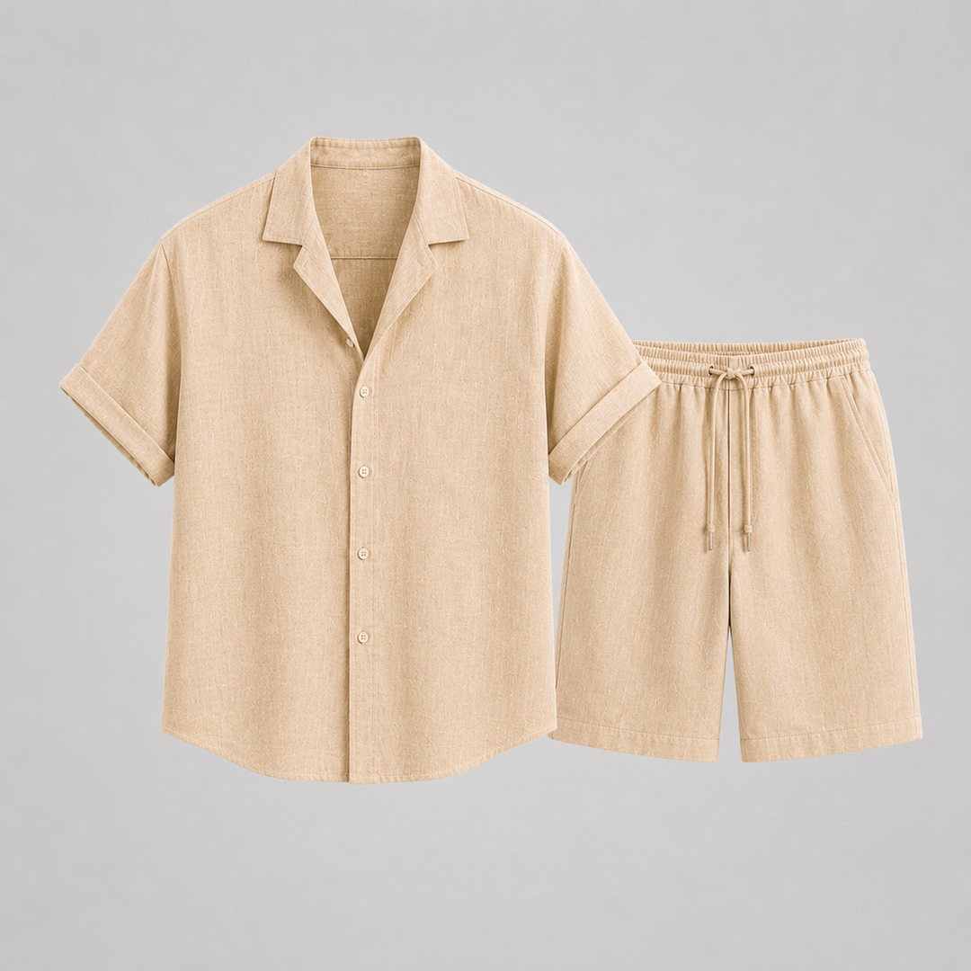 Chemise homme à col cubain et manches courtes, motif estival, parfaite pour un look décontracté et confortable.