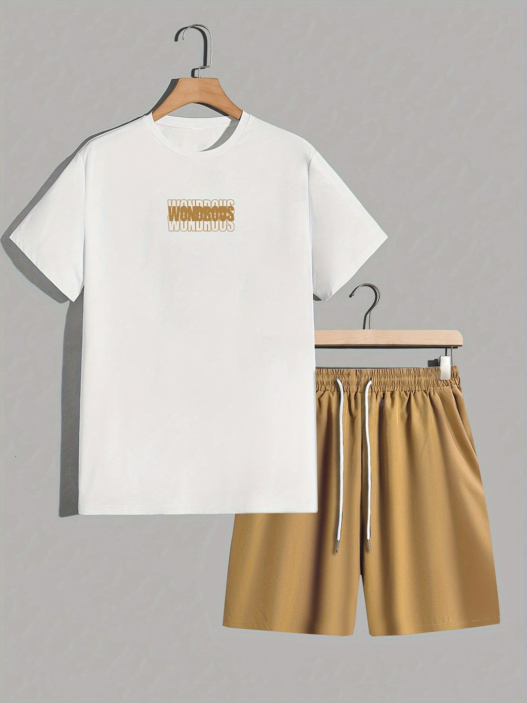 Ensemble streetwear homme, t-shirt graphique psychédélique et short décontracté, parfait pour la mode masculine.