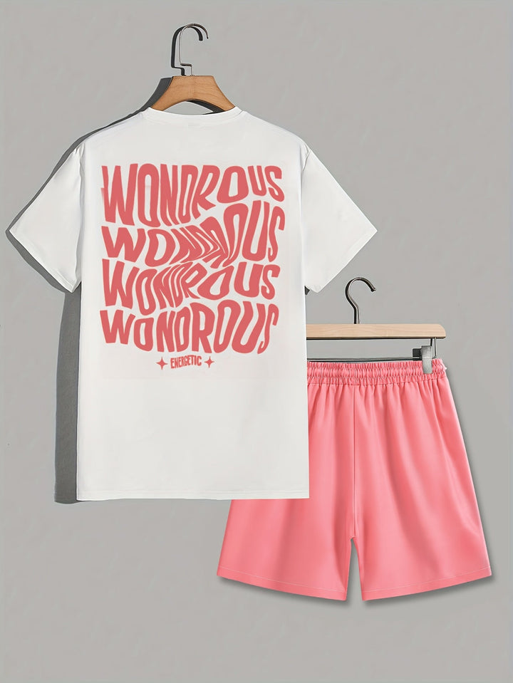 T-shirt graphique à motif psychédélique et short de l'ensemble streetwear homme, idéal pour une tenue urbaine.