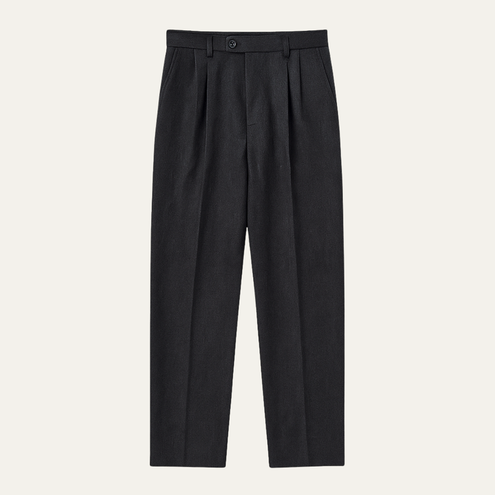 Pantalon habillé homme à pinces, taille haute, coupe droite. Élégant et formel pour look professionnel.