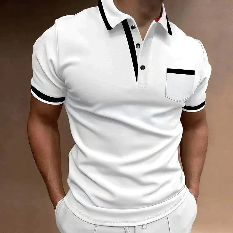 Polo homme élégant à manches courtes, coupe ajustée, idéal pour un look casual chic et mode masculine.