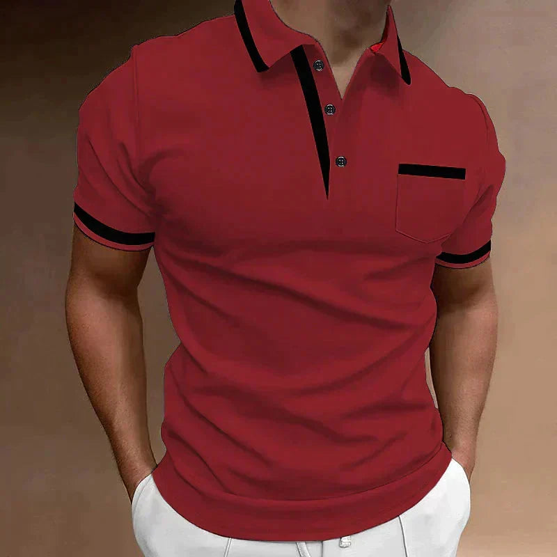 Polo homme noir à manches courtes, col boutonné et poche poitrine, pour un confort quotidien décontracté.