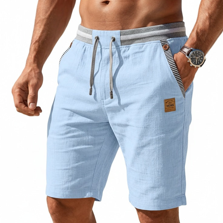 Short homme décontracté au genou avec ceinture élastique et cordon de serrage, idéal pour l'été et les loisirs.