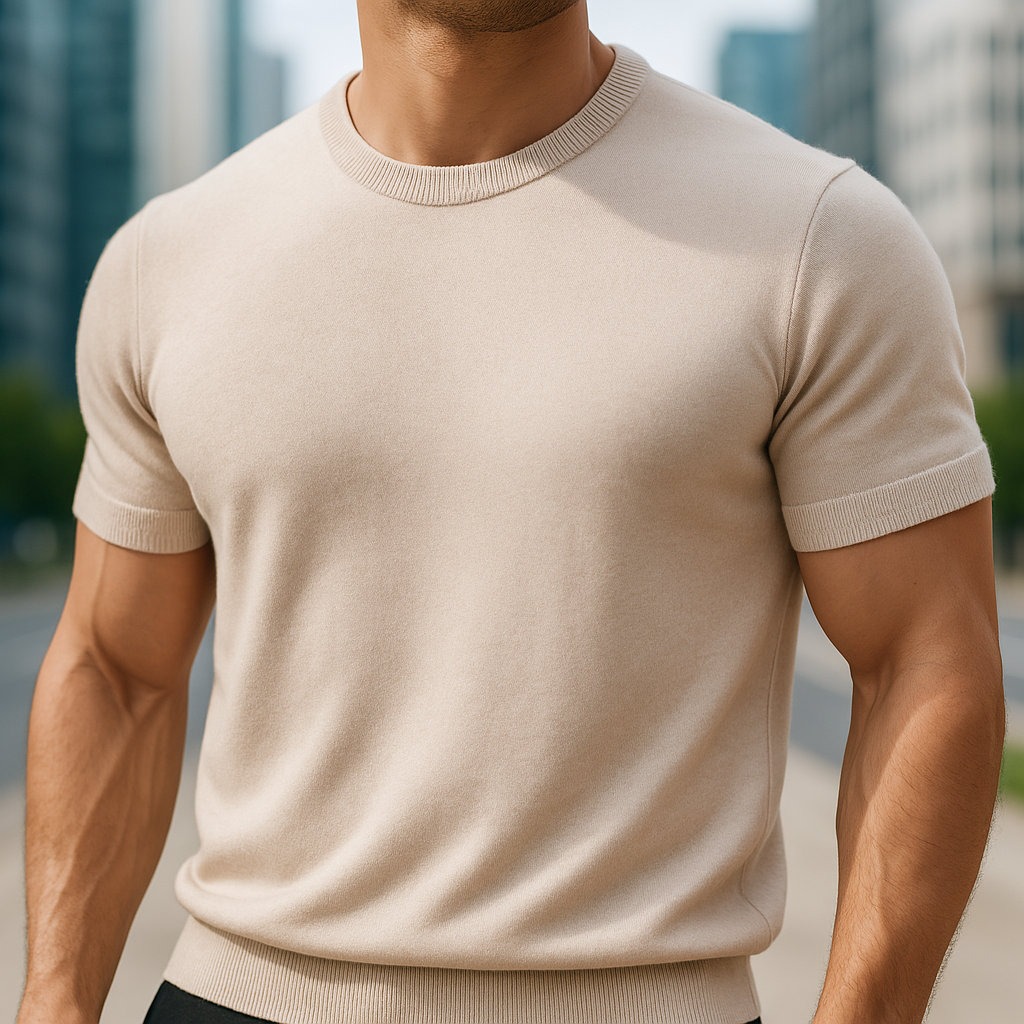 Élégant T-shirt homme bleu marine slim fit, col rond, coton respirant, parfait pour confort et silhouette affinée.