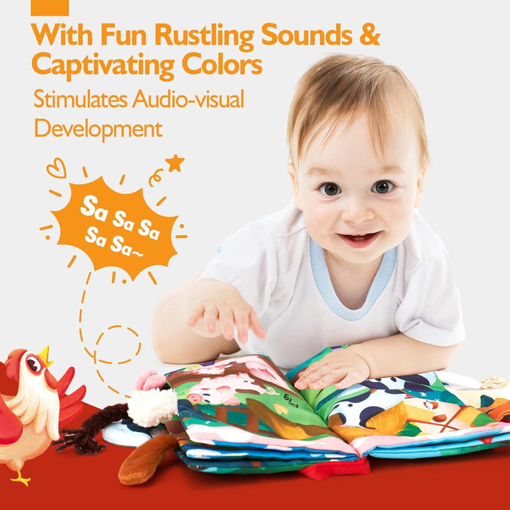 Jouet d'activités pour bébé, livre en tissu, éveil sensoriel et visuel.