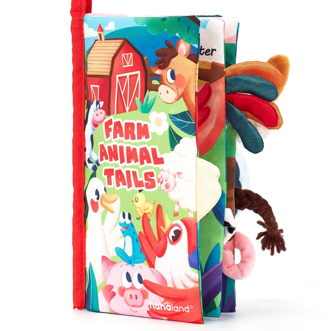 Livre tissu bébé, motifs animaliers à contraste élevé, jouet d'éveil visuel et tactile.