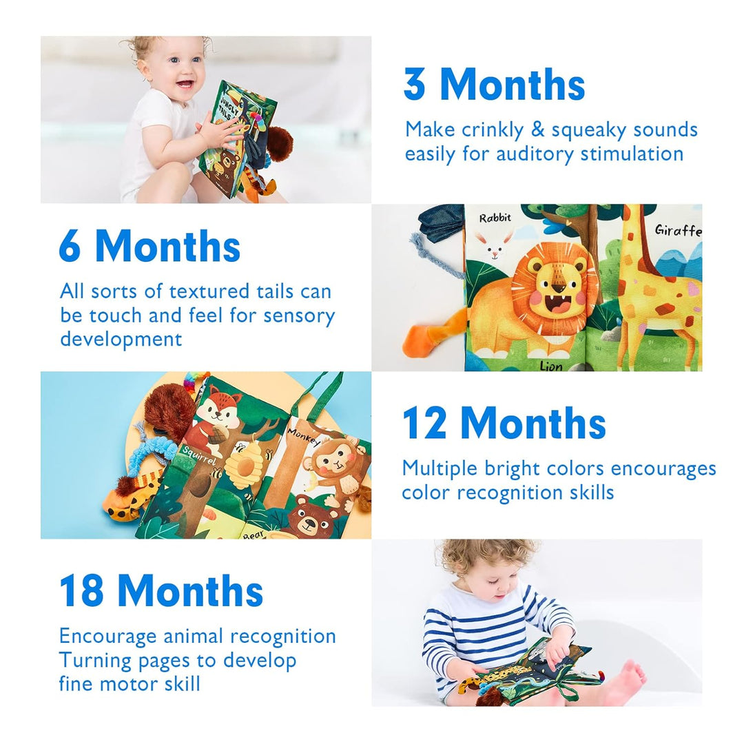 Livre sensoriel bébé, stimulateur visuel et tactile, aide au développement du nourrisson.
