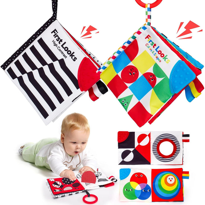 Livre sensoriel bébé, textures variées, motifs contrastés, idéal pour l'apprentissage.