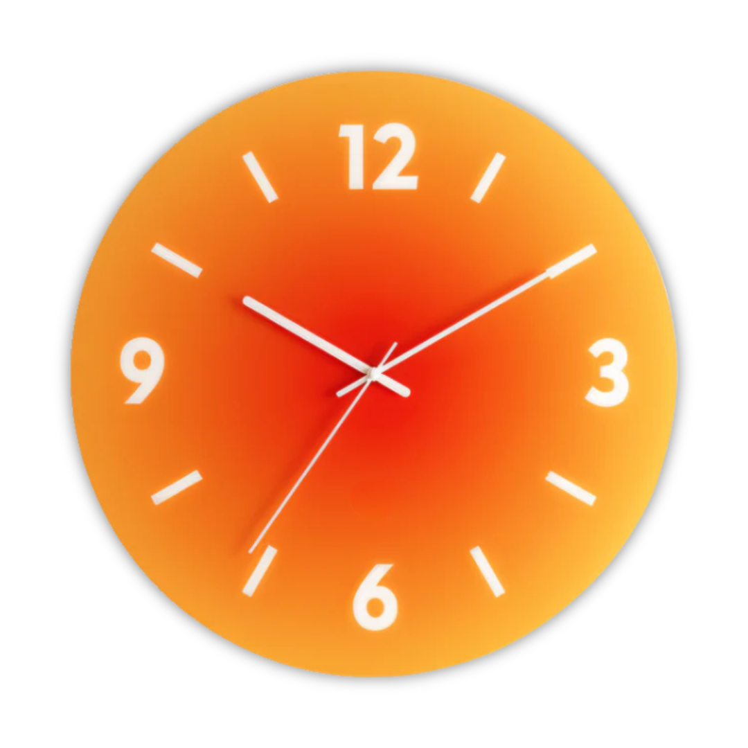 Horloge murale moderne au design dégradé coloré, mouvement silencieux, parfaite pour chambre ou bureau.