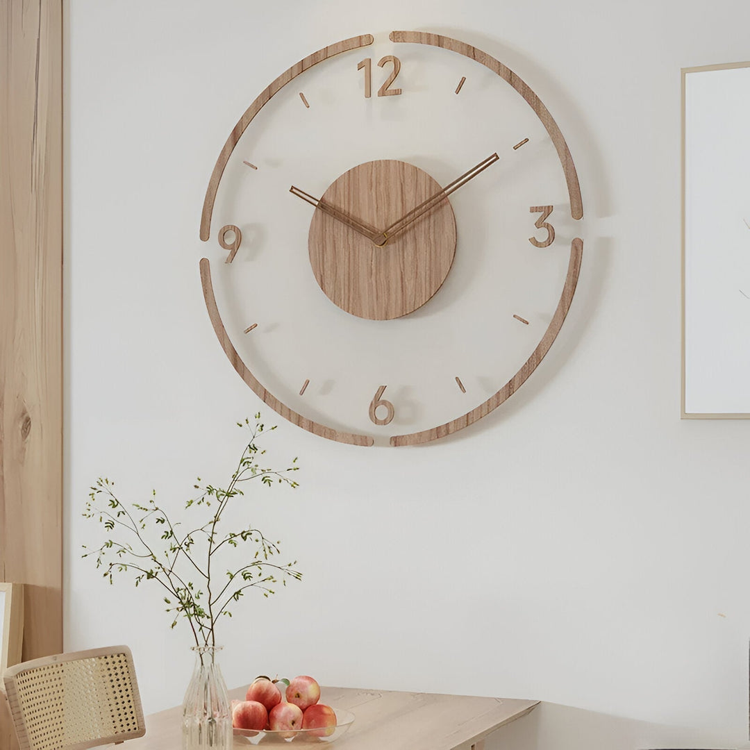 Horloge murale design moderne, silencieuse, grands chiffres. Décoration élégante pour salon ou bureau.