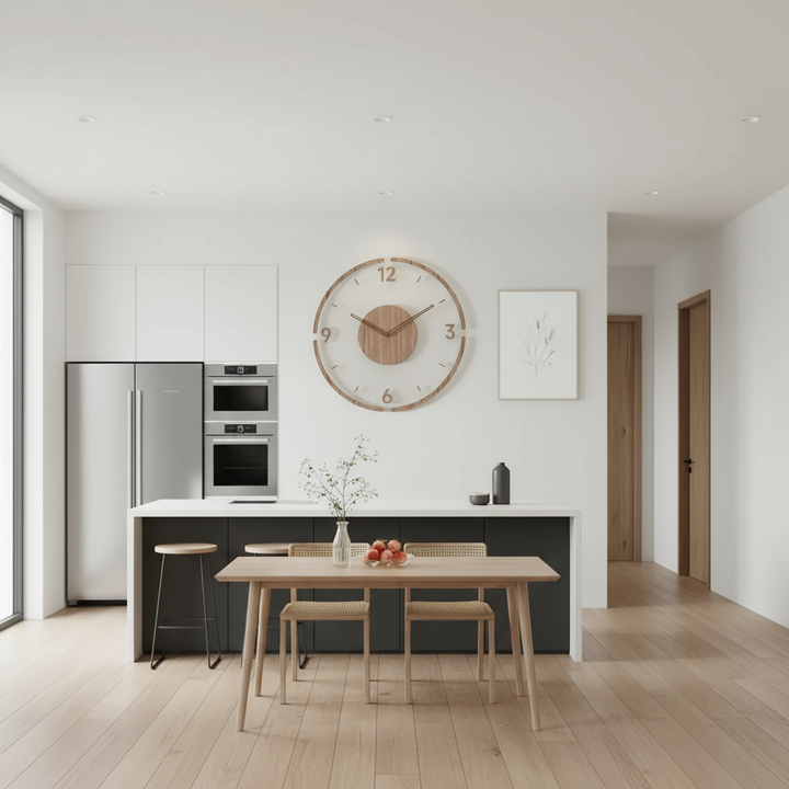 Horloge murale design silencieuse, grands chiffres. Style moderne pour une lecture facile et une déco chic.