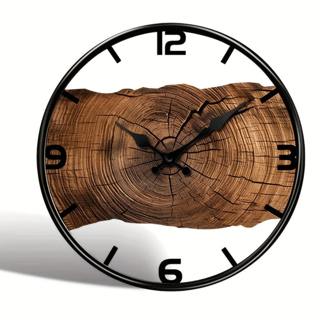Horloge murale ronde silencieuse en bois ajouré, design moderne pour salon.
