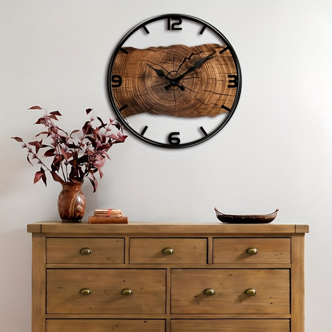 Décoration murale moderne: horloge ronde silencieuse en bois ajouré pour salon ou chambre.