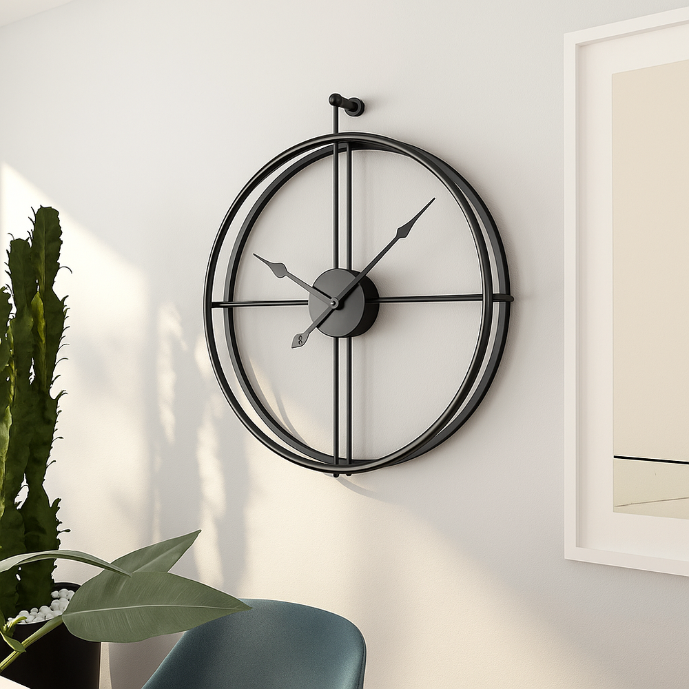 Grande horloge murale design élégant, mécanisme quartz silencieux, décoration intérieure contemporaine.