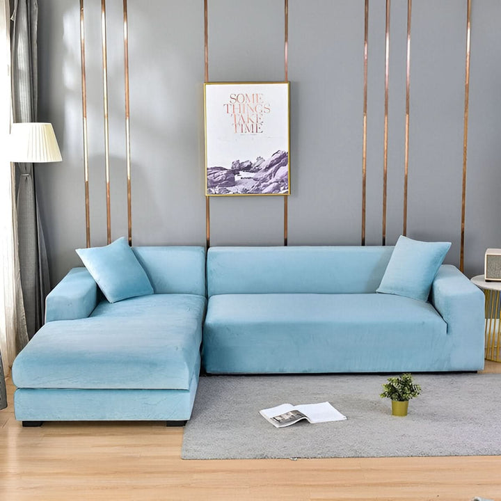 Installation rapide housse de canapé élastique grise, protège votre salon avec style et confort.