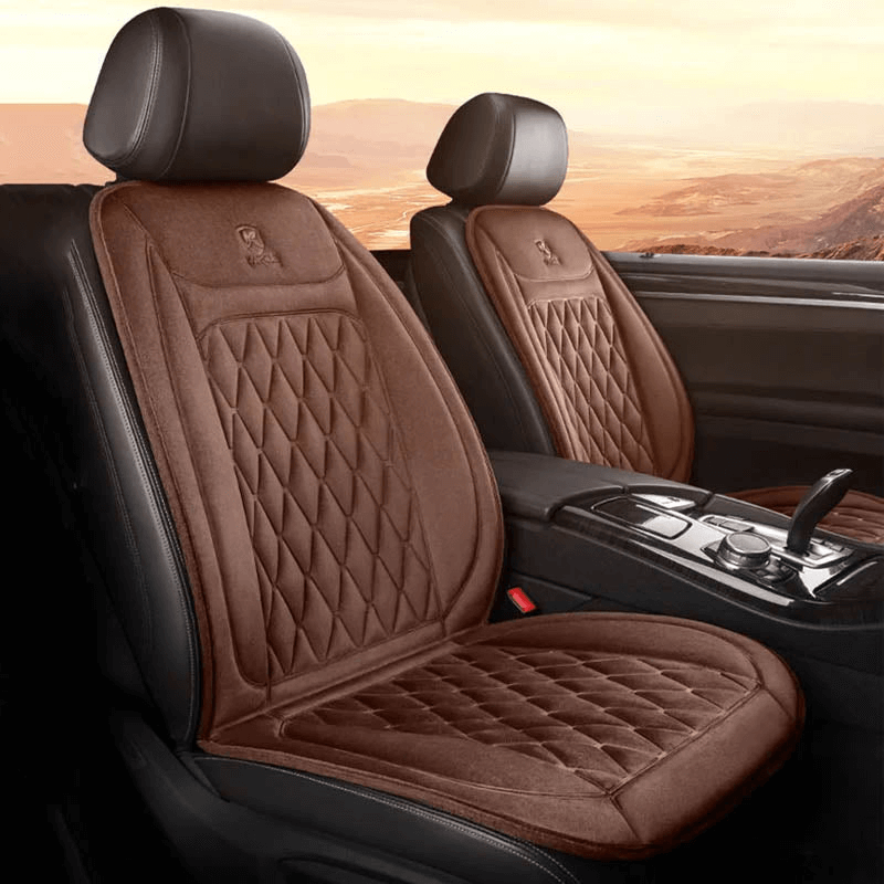 Coussin de siège auto chauffant en coton et flanelle douce, offrant chaleur et confort supérieur en voiture.