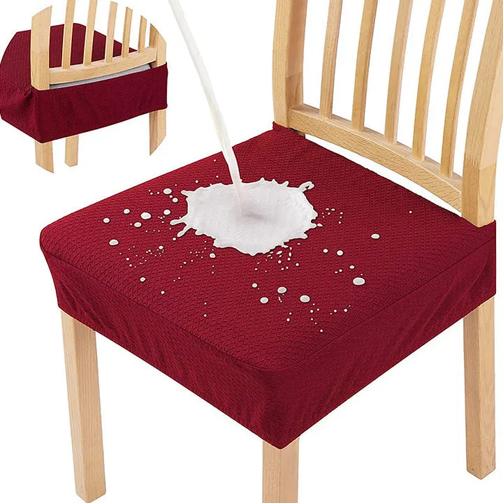 Housse de chaise extensible imperméable jacquard pour assise de salle à manger. Protection élégante et rénovation rapide.