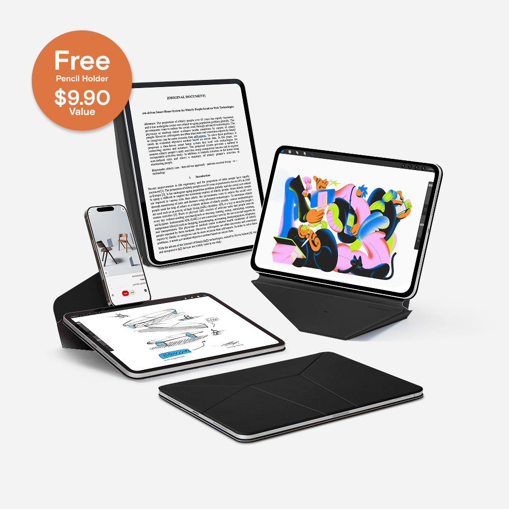 Housse de protection iPad Pro 12.9, étui folio magnétique avec angles de vue multiples.