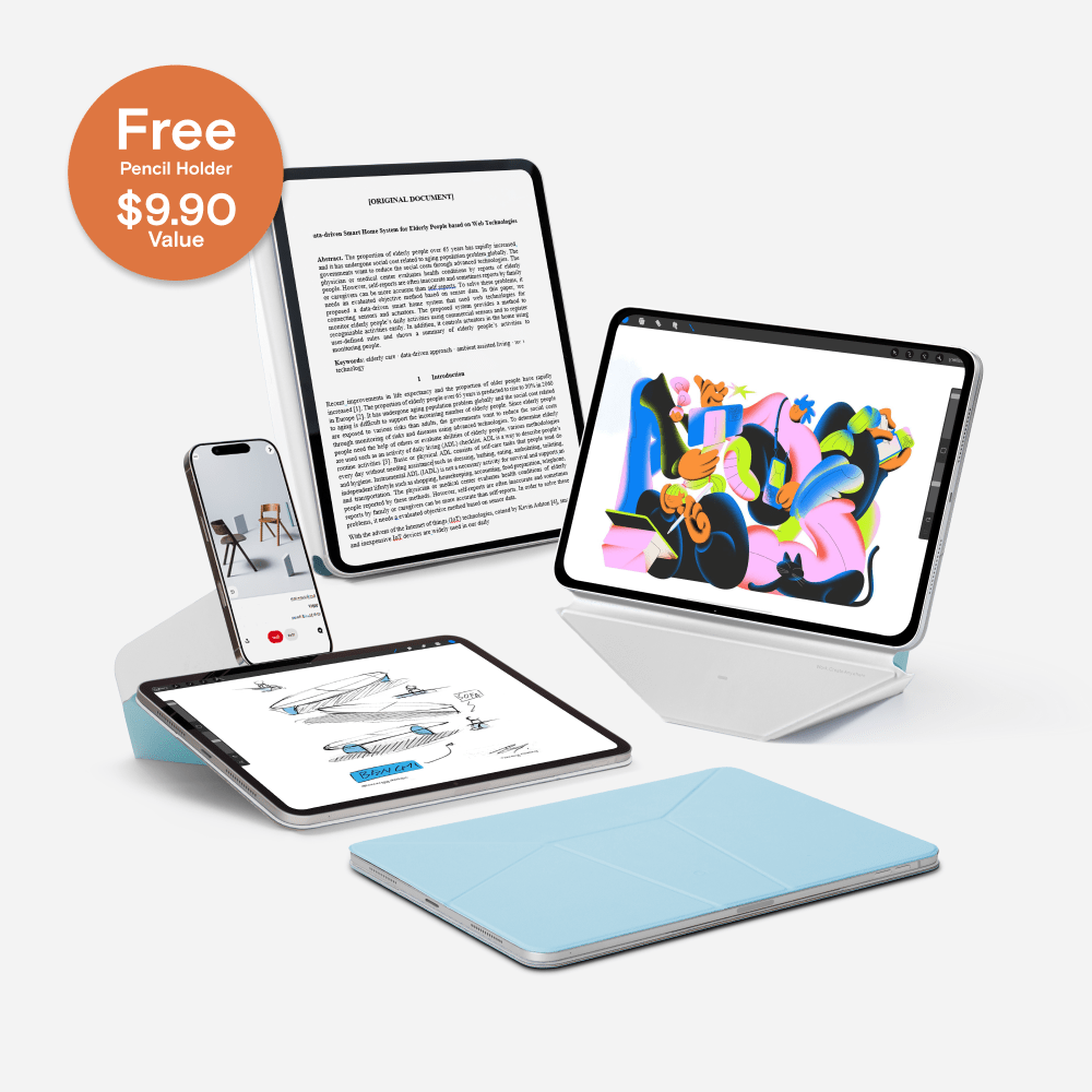 Étui folio magnétique pour iPad Pro, coque légère et robuste pour travail mobile.