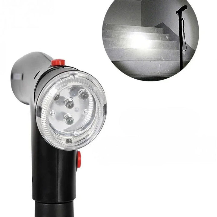 Canne de marche pliante avec poignées ergonomiques, lampe LED lumineuse et alarme de sécurité pour adulte.