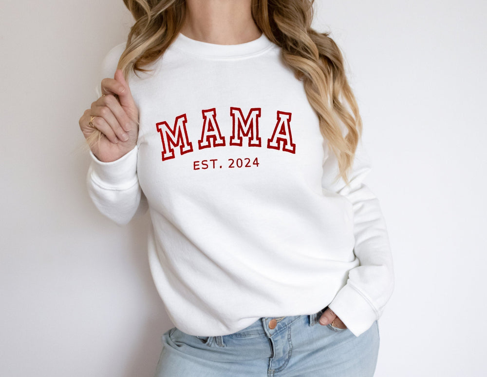 Sweatshirt brodé personnalisé noms famille. Cadeau unisexe confortable, idéal maman ou papa.