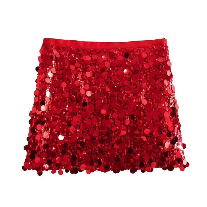 Modèle de jupe mini glamour pour femme avec paillettes étincelantes, pour une soirée inoubliable.