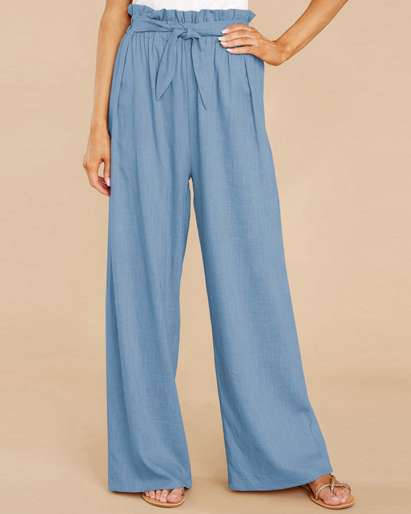 Pantalon fluide ample femme, couleur unie, grande taille, élégant et décontracté, polyvalent pour diverses tenues.