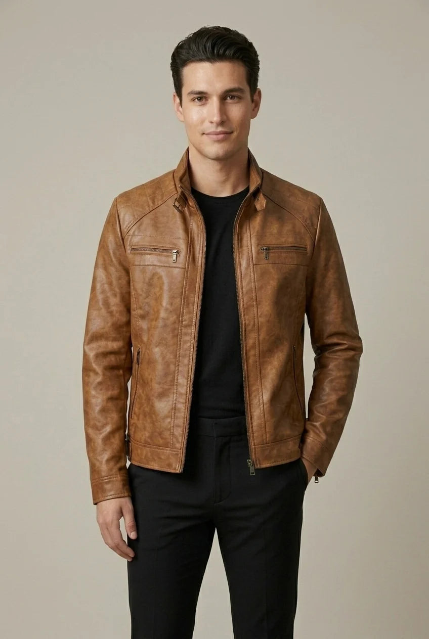 Veste homme confortable avec col montant et zip, style urbain décontracté, parfaite pour l'hiver.