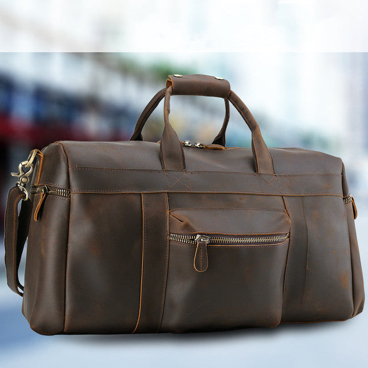 Sac cabas homme vintage en cuir marron, grande capacité, idéal pour le travail ou le voyage.