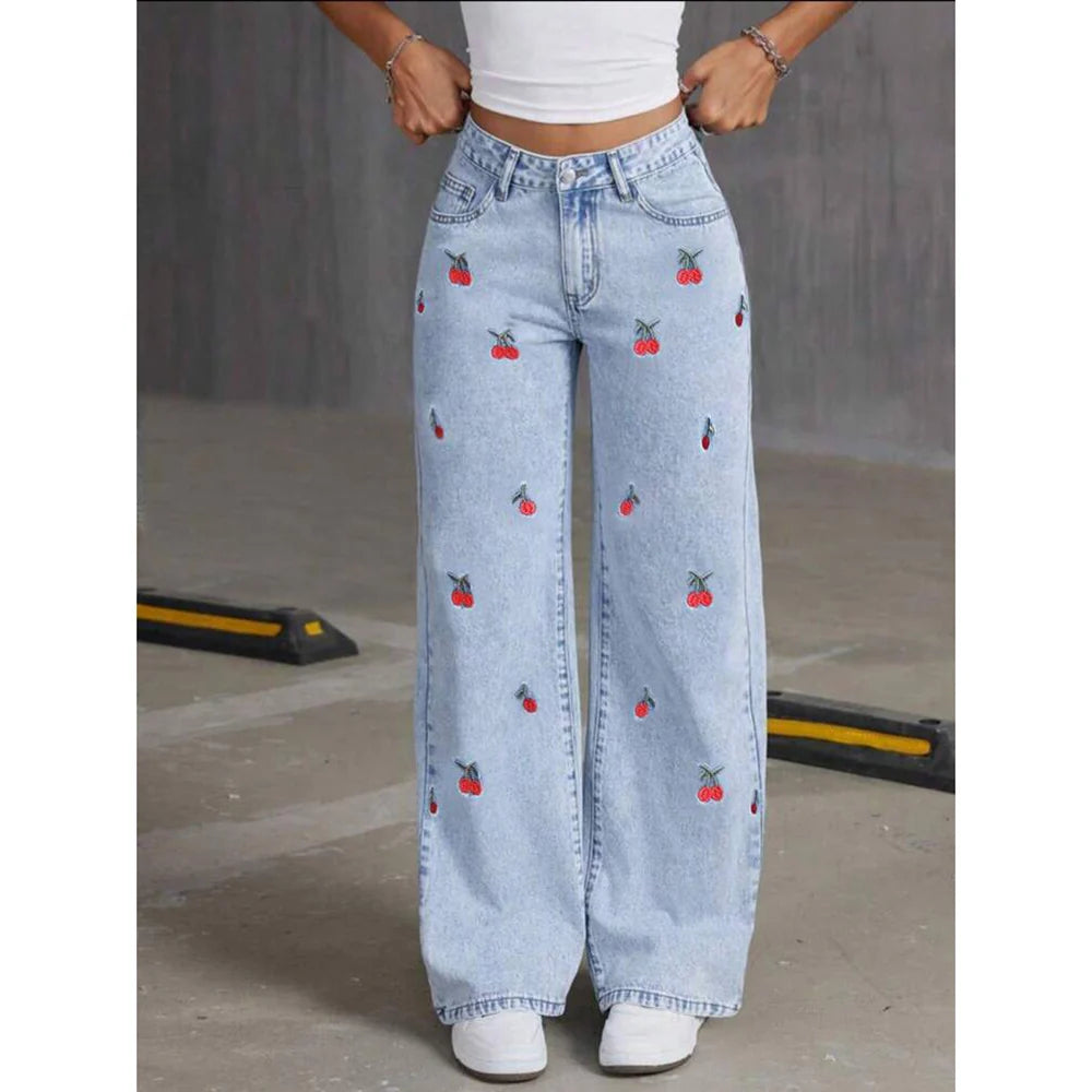 Pantalon large fluide bleu clair pour femme, idéal pour un style décontracté et confortable.
