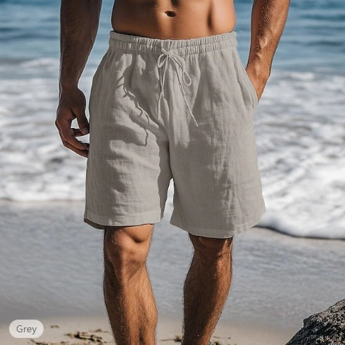 Short homme décontracté gris à taille élastique et coupe droite, parfait pour les loisirs, la plage ou les vacances d'été.