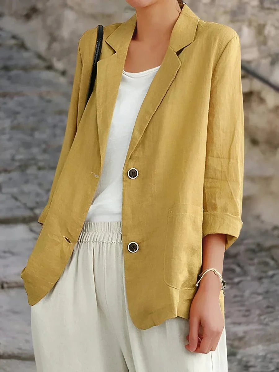 Veste femme chic et décontractée à bouton unique, parfaite pour le printemps/été.