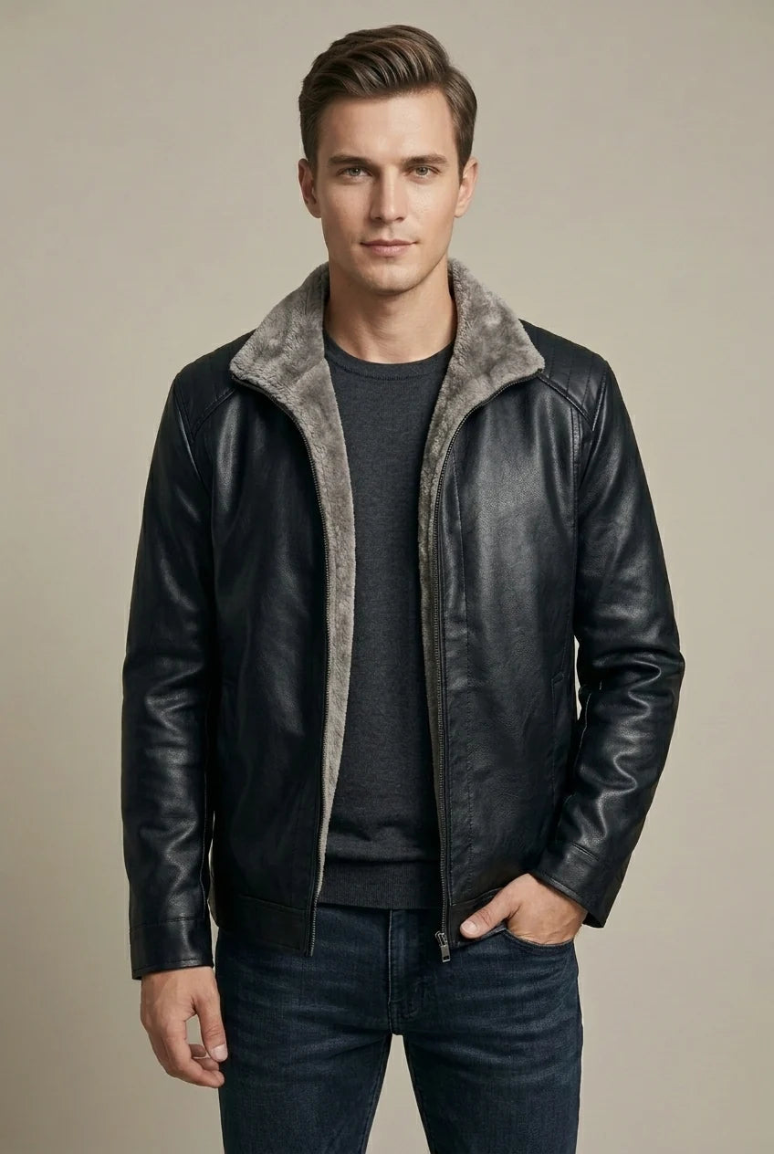 Veste homme élégante noire, coupe ample pour confort optimal. Parfaite pour mode masculine automne/hiver décontractée.