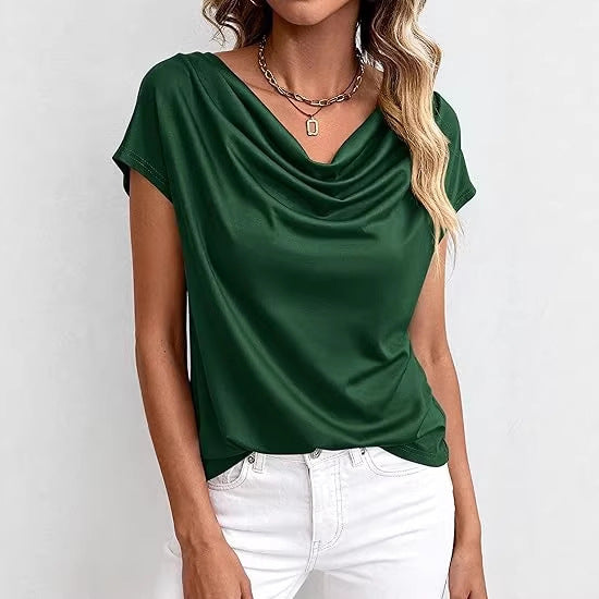 T-shirt femme uni, manches courtes. Top décontracté et confortable, vêtement quotidien polyvalent pour l'été.