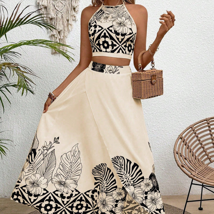 Tenue slim femme imprimé floral, style élégant, parfaite pour la mode estivale. Vêtement deux pièces.