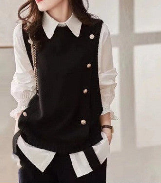 Gilet blouse femme chic et léger, style superposé sans manches. Idéal pour une mode printemps-automne élégante.