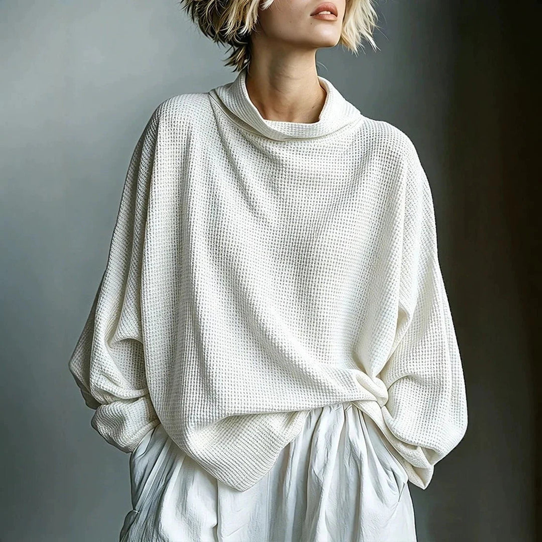 Pull femme col roulé élégant en maille nid d'abeille, idéal pour l'hiver et l'automne, confortable et décontracté.