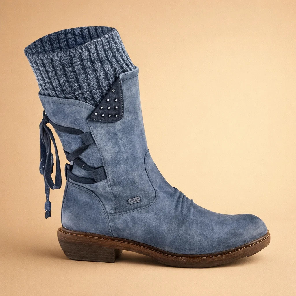 Bottes femme élégantes à talon bas, confortables pour le quotidien. Idéales pour la mode urbaine automne-hiver.