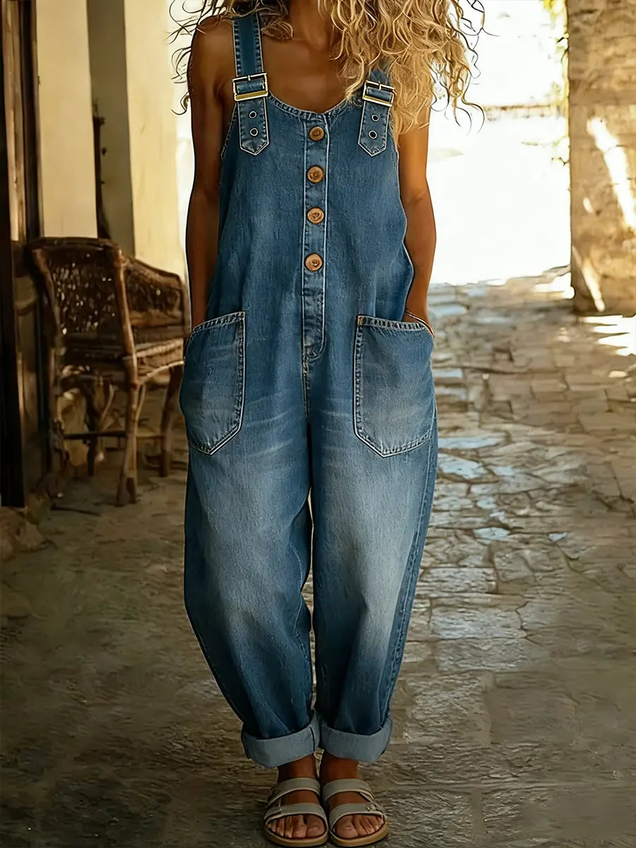 Vêtement polyvalent: combinaison jean femme vintage pour un style décontracté et confortable.