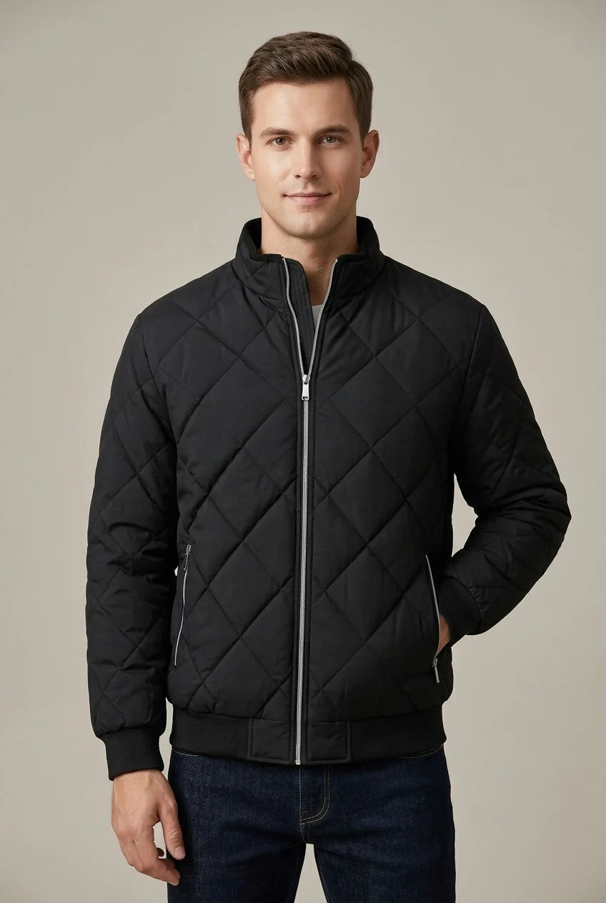 Veste cardigan homme élégante à col montant zippé, idéale pour l'automne-hiver, style décontracté chic.