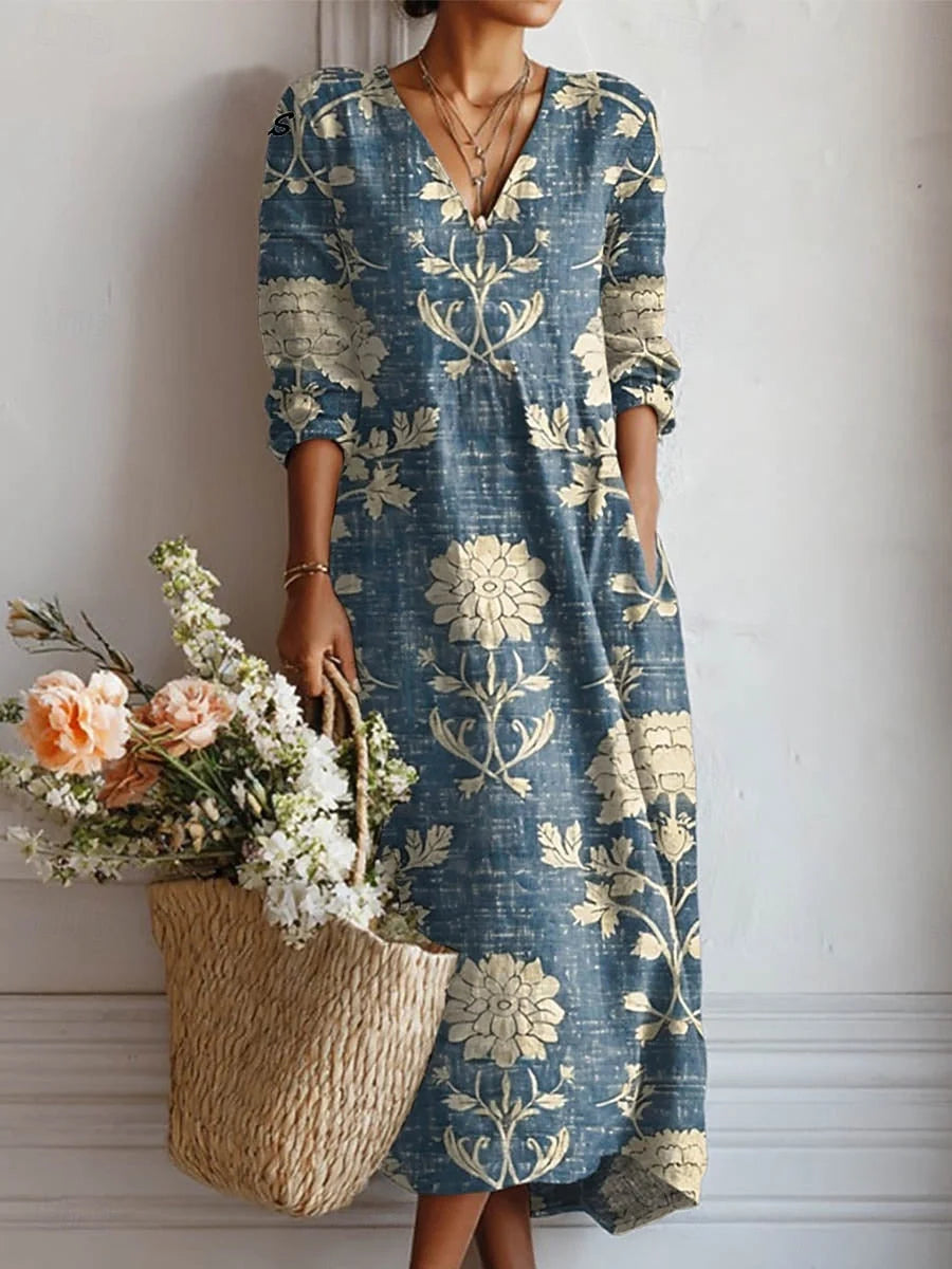 Robe midi décontractée femme, manches longues élégantes. Idéale pour le printemps/été, confortable et fluide.