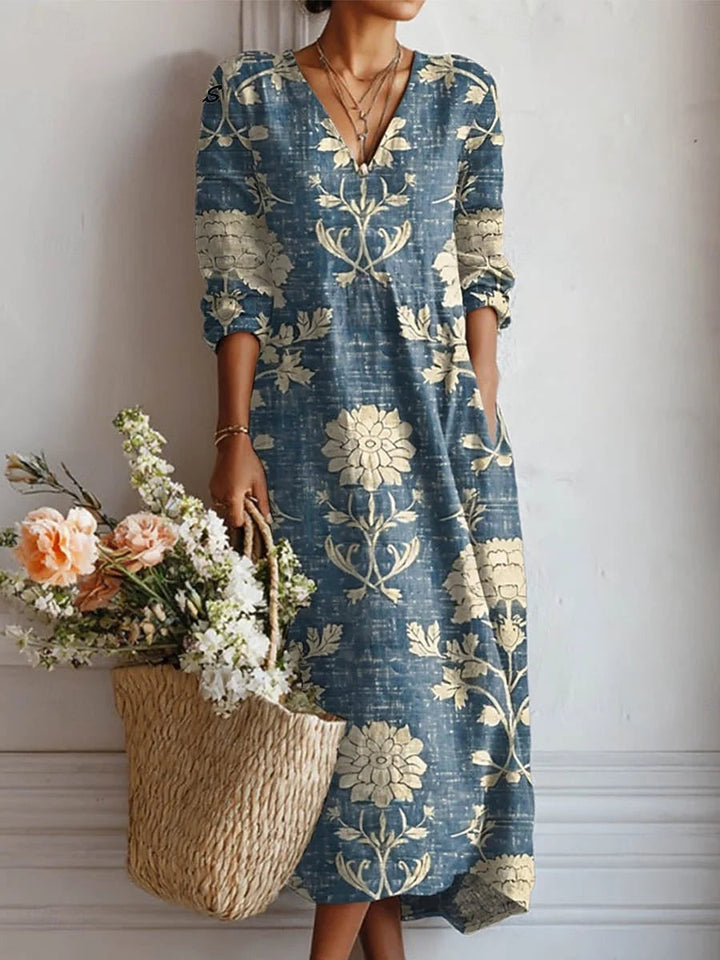 Robe midi décontractée femme, manches longues élégantes. Idéale pour le printemps/été, confortable et fluide.
